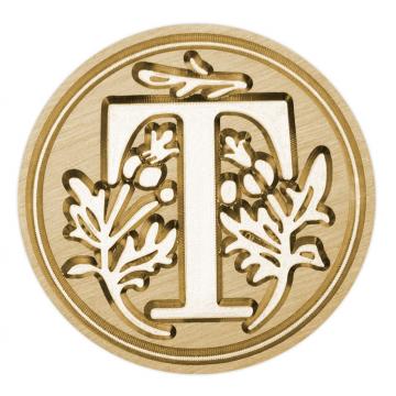 Sceau de cire (timbre) en laiton - lettre décorative T