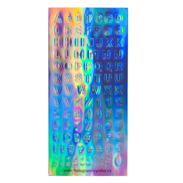 Autocollants - lettres holographiques colorées ensemble de caractères et de chiffres 11mm