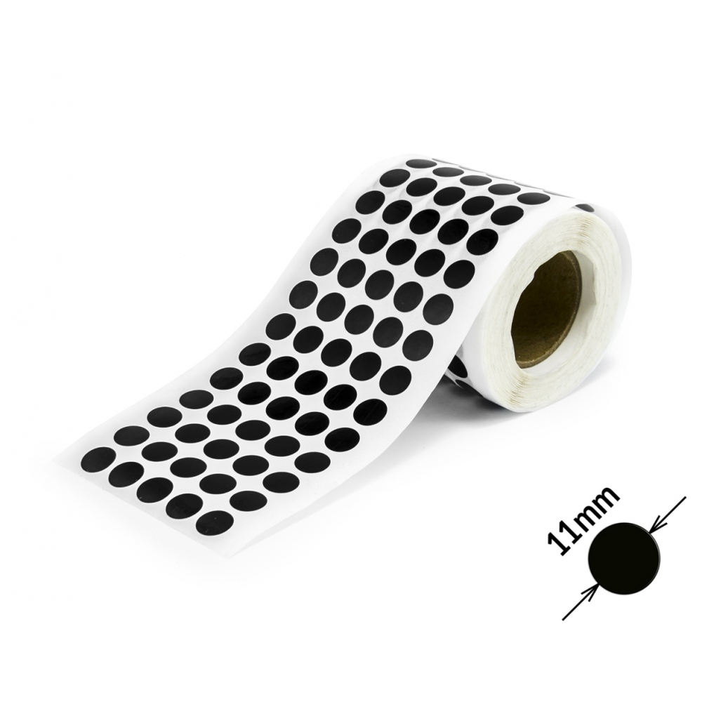 Autocollants ronds en papier noir avec pelliculage plastique 11mm
